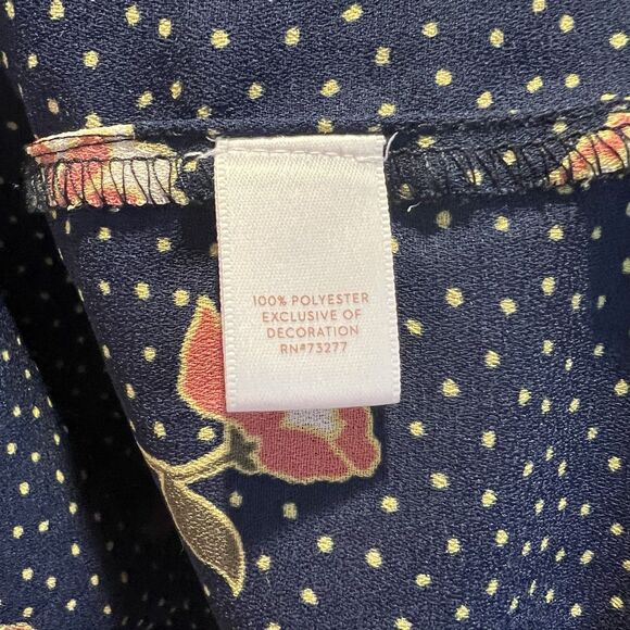 Lauren Conrad Long Sleeve SquareNeck Blouse, Navy W Yellow Dots+Coral Florals, M - Picture 6 of 15